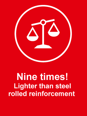 Nine times lighter than steel